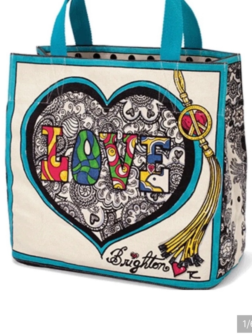 Brighton Summer of Love Large Canvas Tote Turquoise Multi EUC